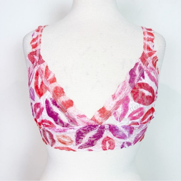 HANKY PANKY PINK RED LIP PRINT STRETCH LACE BRALETTE WOMENS SMALL - Picture 4 of 7
